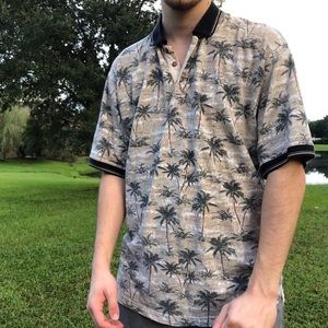 Vintage 1990s palm tree print ringer collared tee